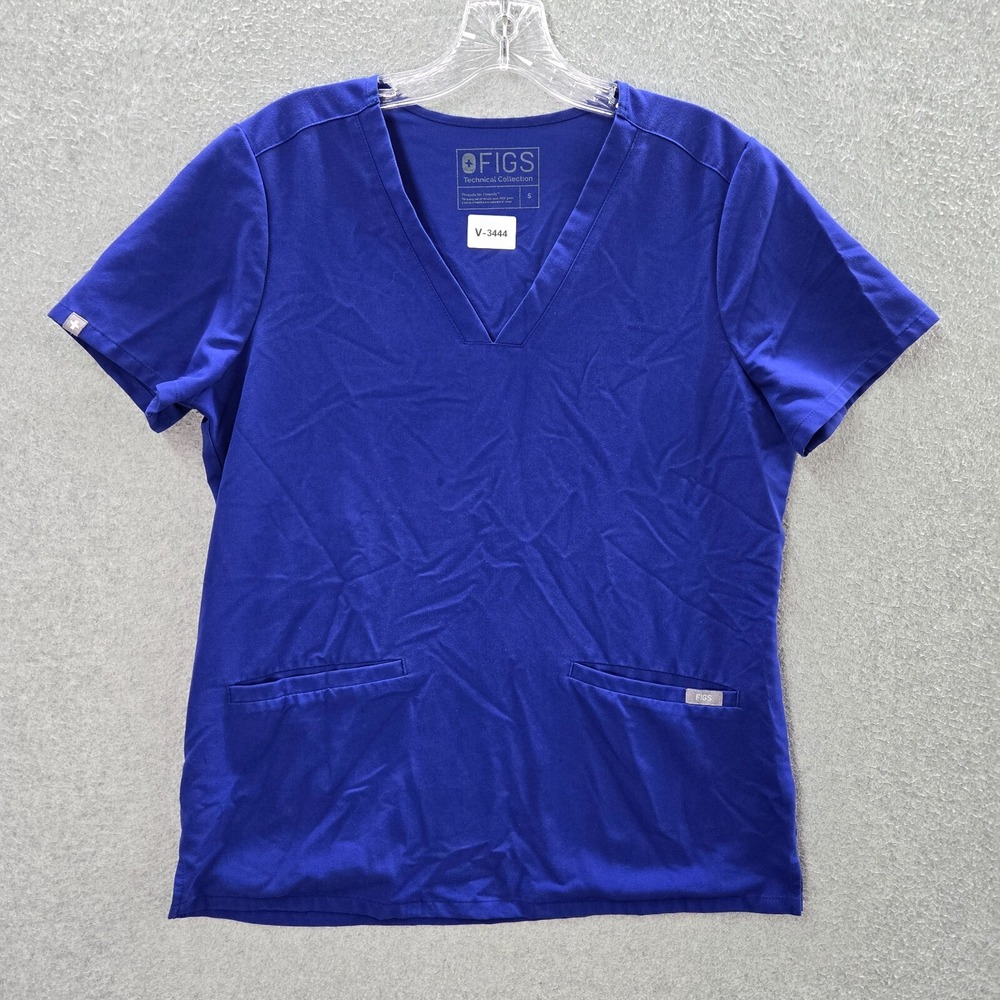 Figs Women‎ Scrub Top Small Blue Casma Three Pockets Short Sleeve V Neck